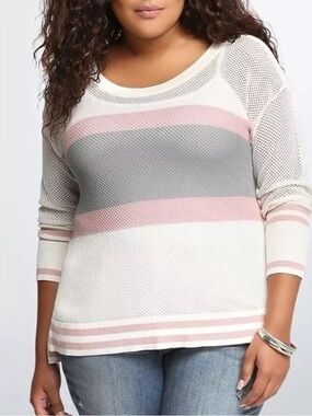 Torrid White Colorblock Open Stitch Knit Pullover Sweater - Size 2X
